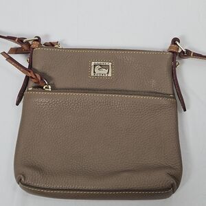 Dooney & Bourke Dillen taupe letter carrier H 8.5" x W 2" x L 8.25"